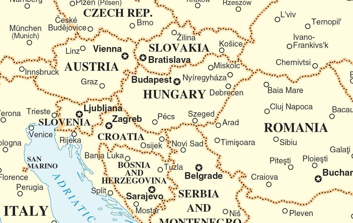mapa Slovenska, okolitých krajín