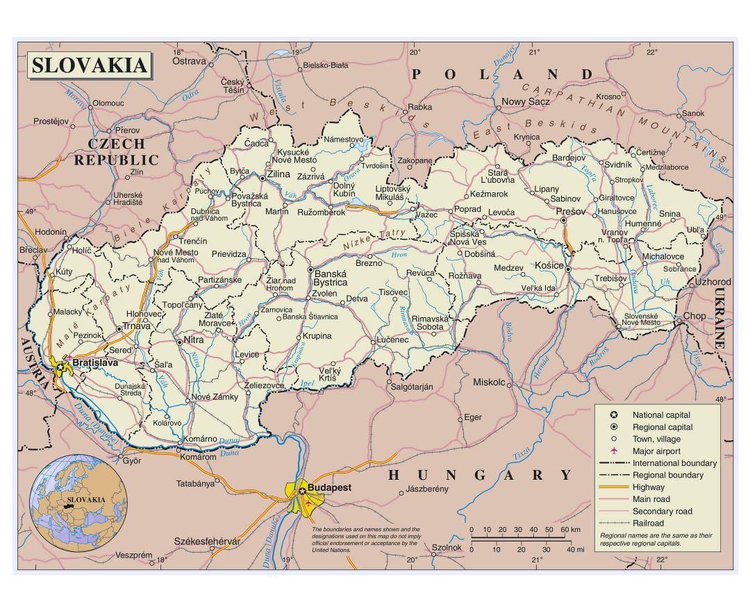 mapa Slovakia cesty