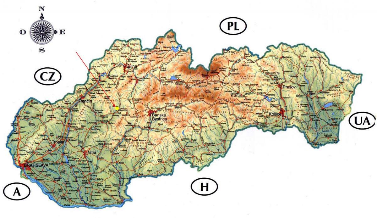 mapa Slovenska, hrady, zámky