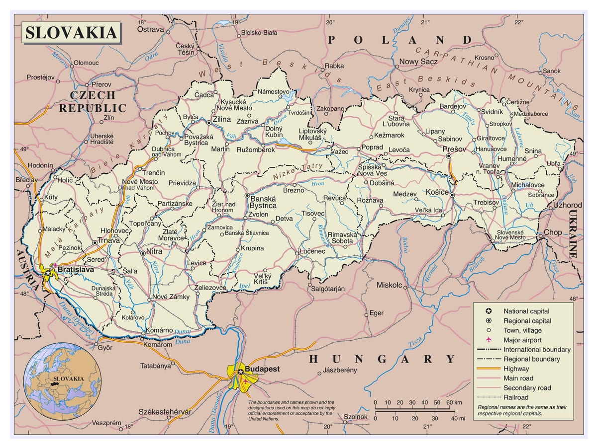 mapa Slovenska letiská