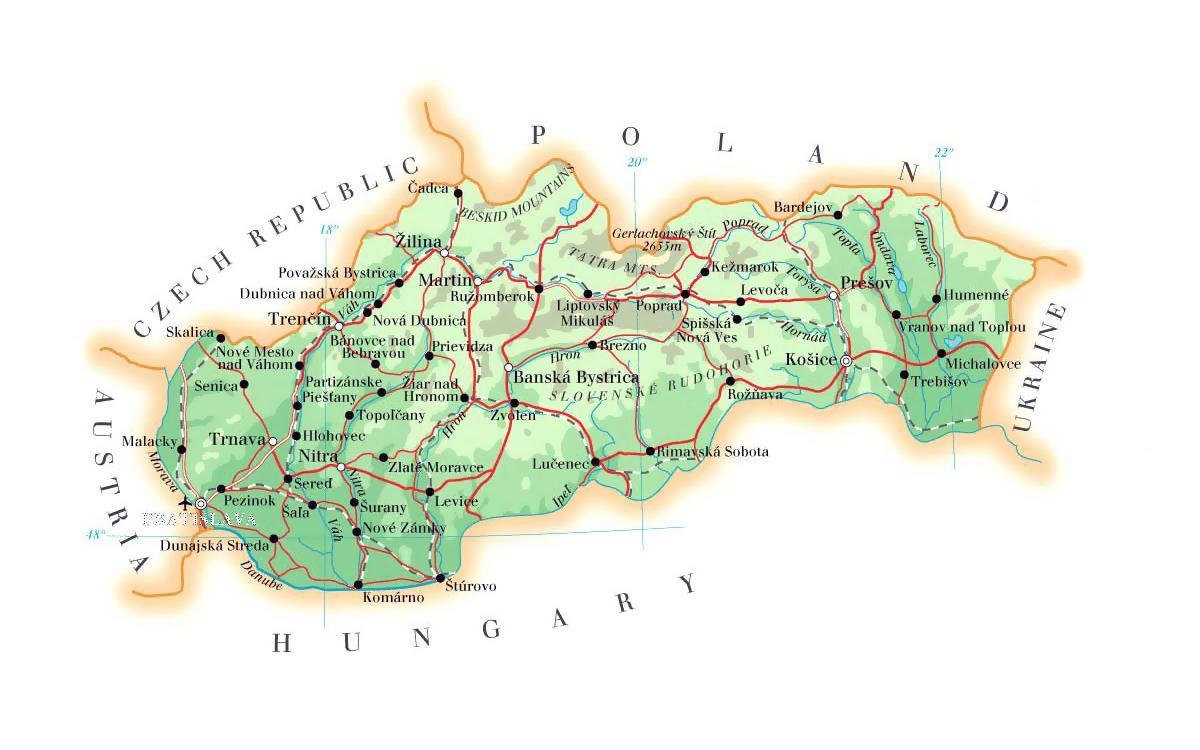 mapa Slovenska lyžiarske strediská
