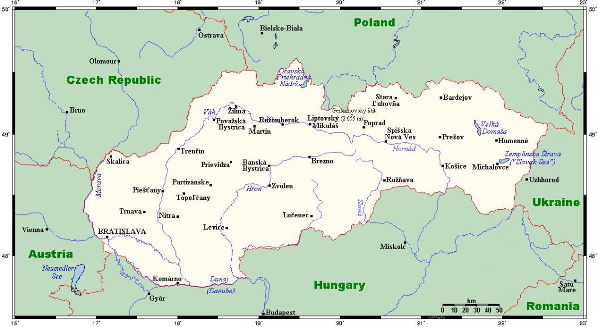 mapa Slovenska s mestami