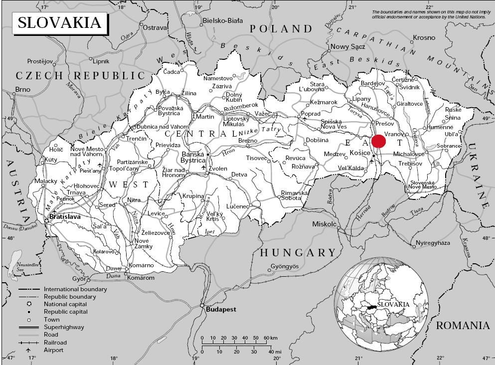 mapa východného Slovenska