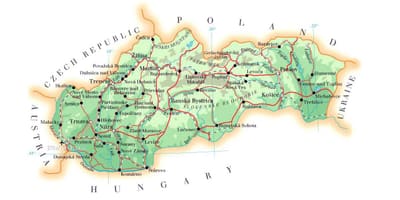 Mapa Slovenska lyžiarske strediská